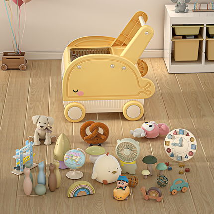 Carrito de Juguete para Niños y Bebés con Mango para Practicar Caminar y Organizar Juguetes
